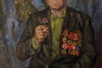 Михаил Иванович Суслов – ветеран ВОВ, в годы войны – шофер «Дороги Жизни». 1986. Холст, масло. 120х100. ВОКГ